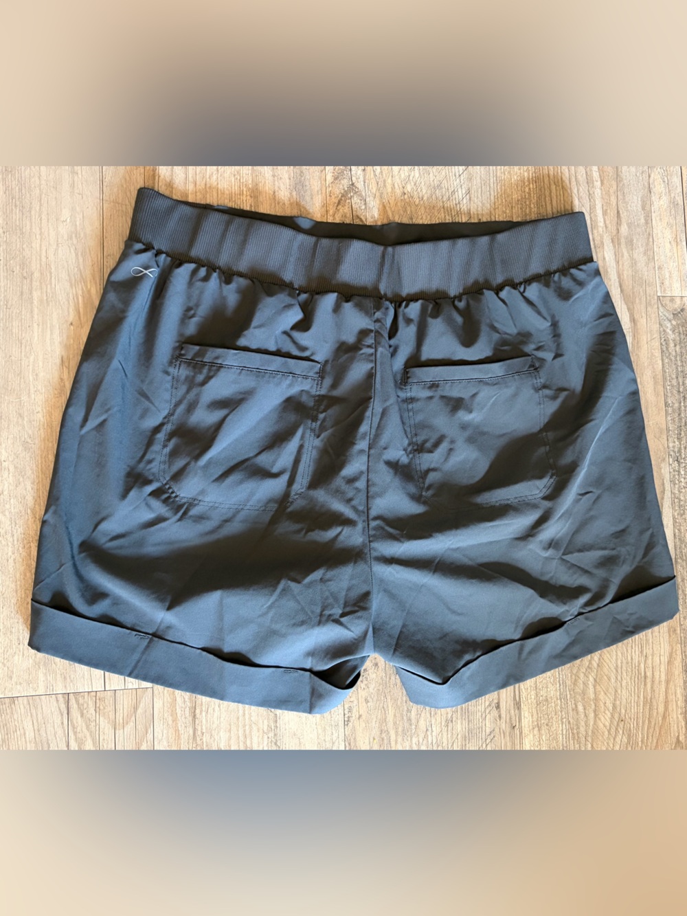 Women's Black Athletic Shorts with Elastic Waist and Rolled Hem